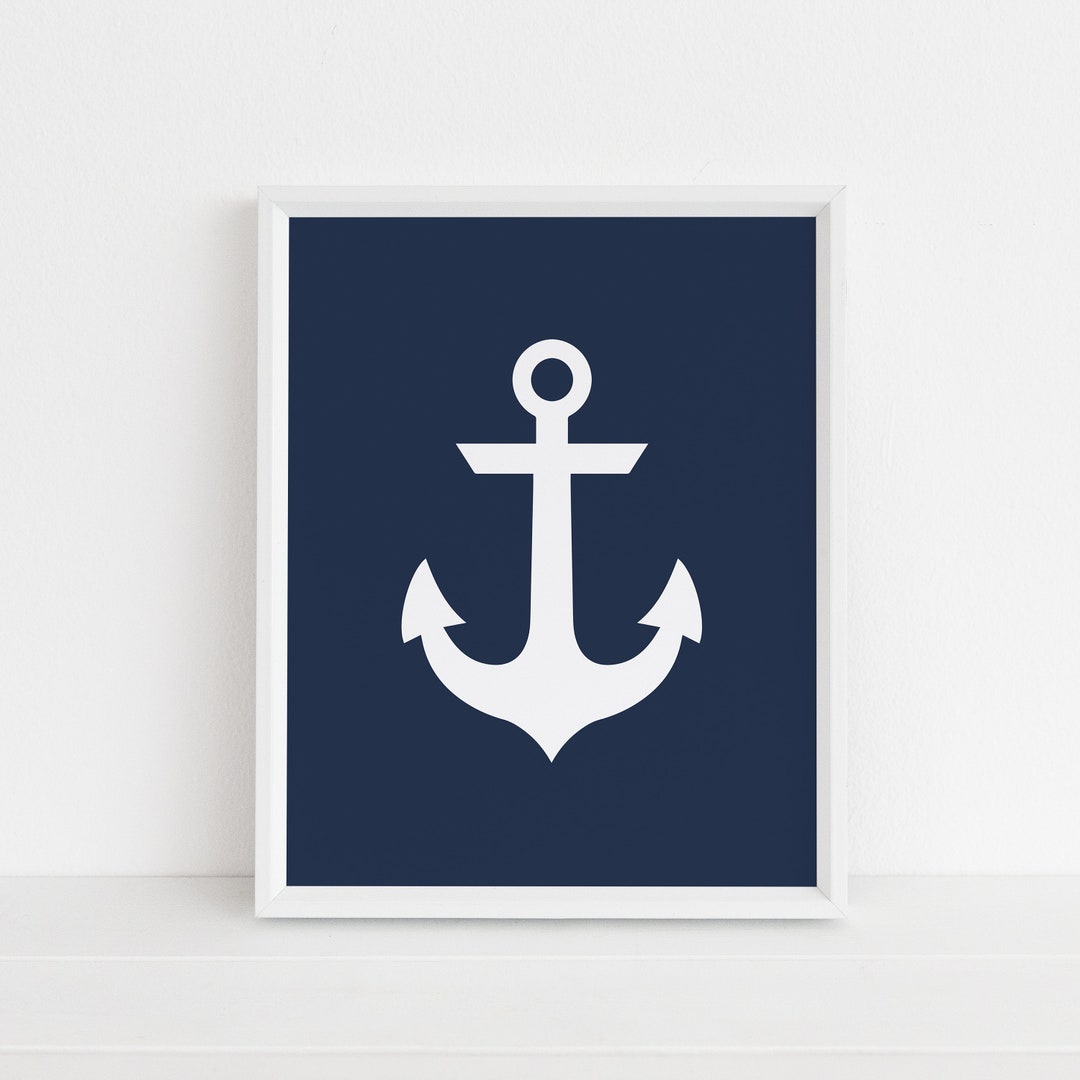 Anchor on Navy Blue Print, Nautical Wall Art, Blue Beach Decor, Modern ...