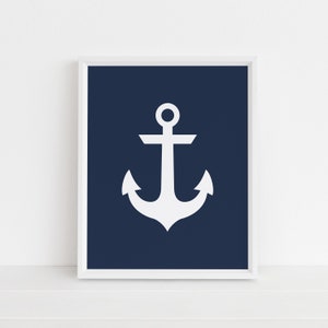 Anchor on Navy Blue Print, Nautical Wall Art, Blue Beach Decor, Modern Nursery Art, Instant Download, Printable