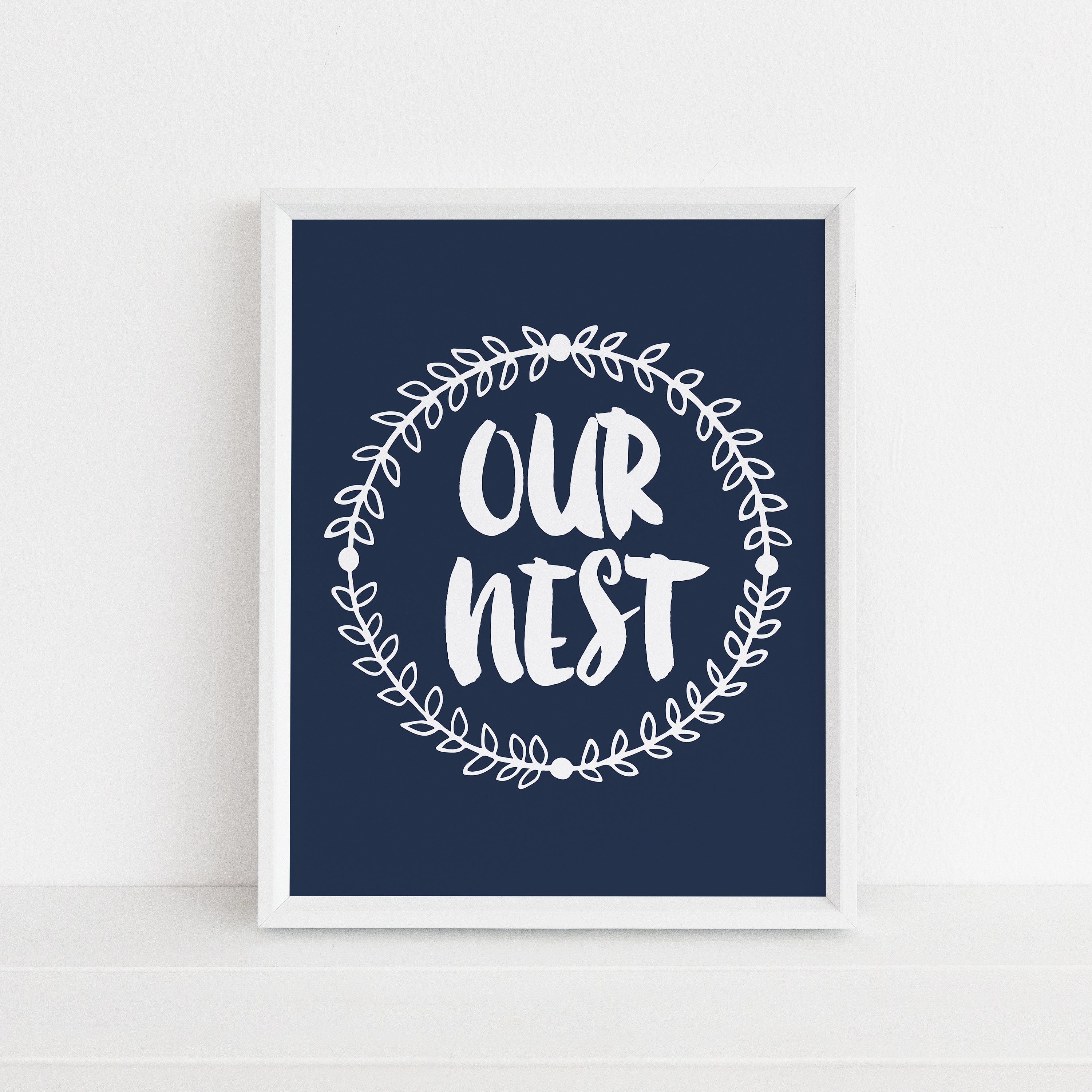 Unser Nest blau, Marine blau und weiß, Familie Druck, Von Hand skizziert Kranz, druckbare Galerie Wand, blau druckbare Instant Download