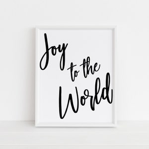Joy Print, Christmas Print, Joy to the World, Black and White Typography Print, Holiday Vertical Print