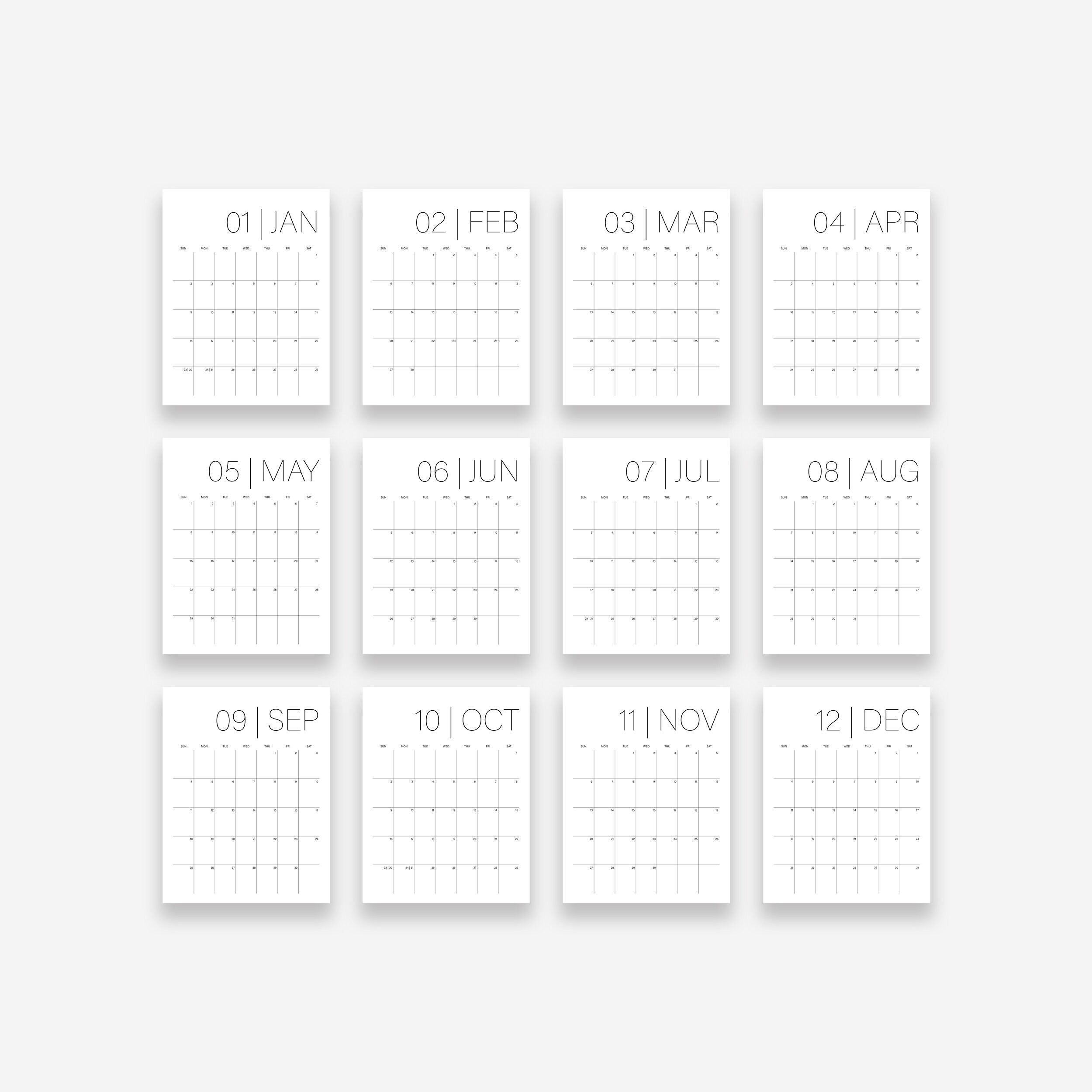 2022 Minimalist Printable Calendar Simple Font Clipboard | Etsy