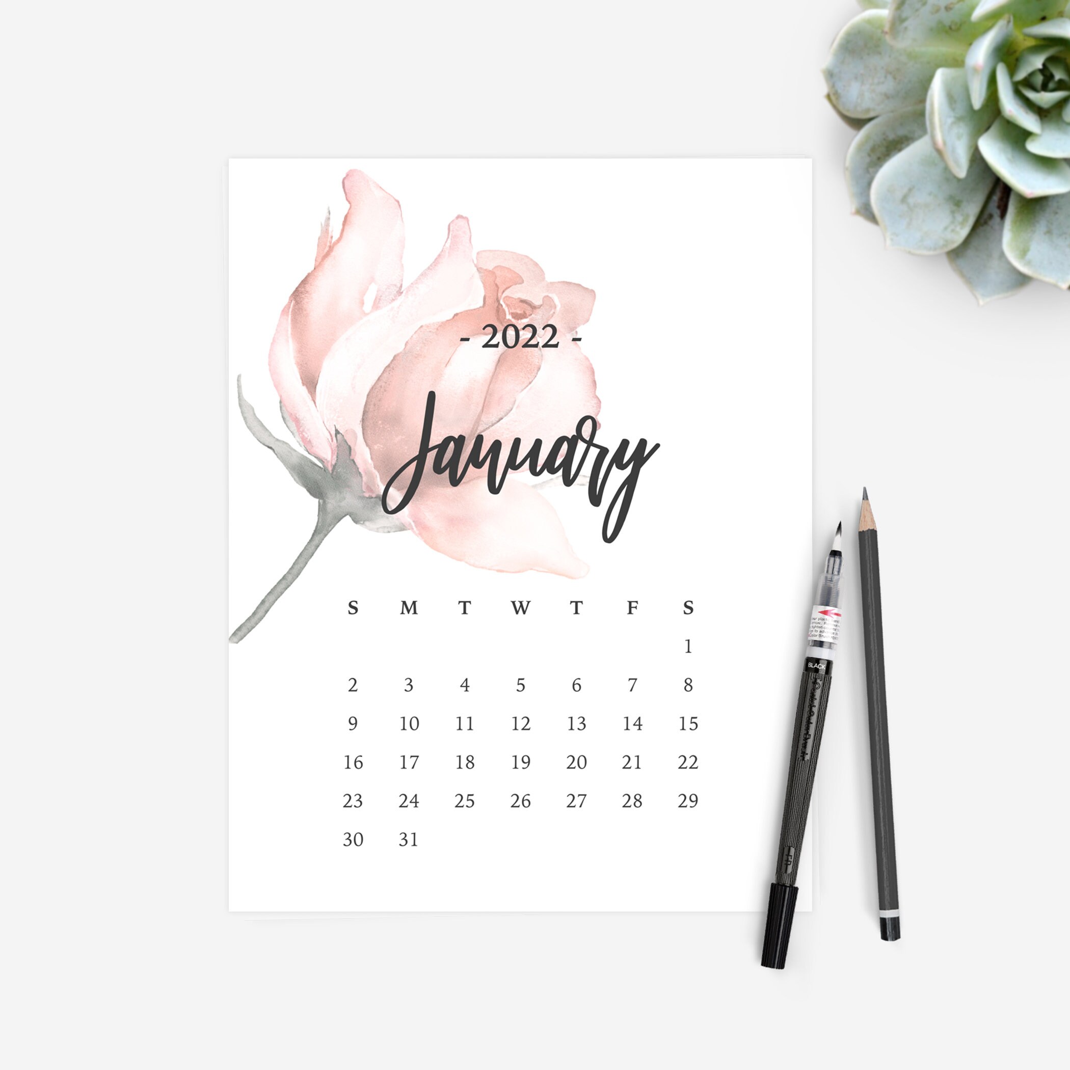 2022 Calendar Printable Floral Watercolor Monthly Calendar | Etsy
