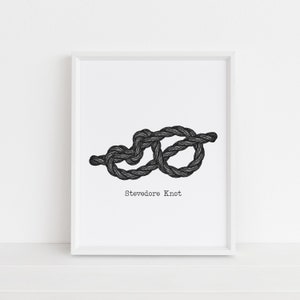 Stevedore Knot Print, Nautical Rope, Black, Gray, and White Wall Art, Beach Decor, Printable