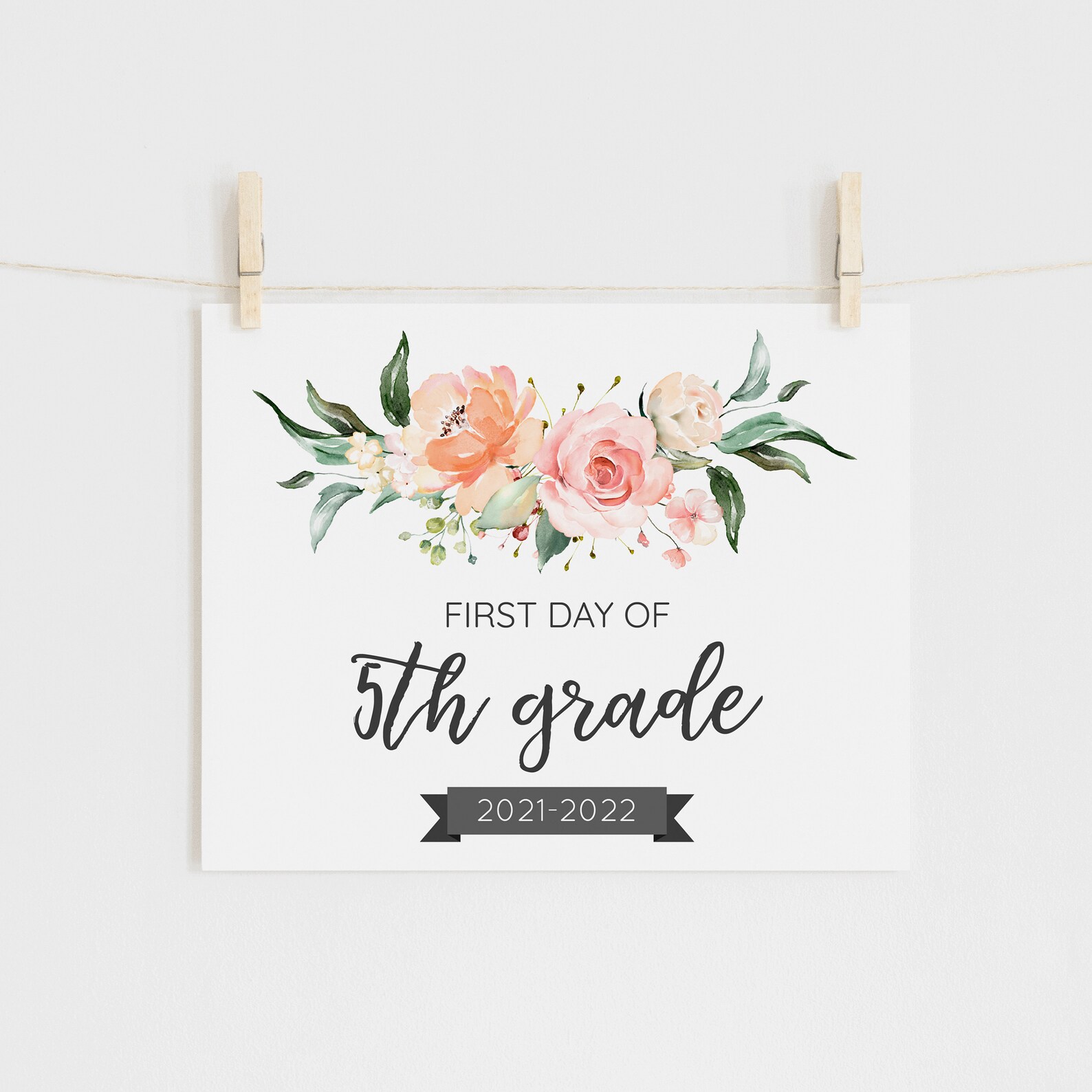 Back to School Sign 5th Grade Floral First Day of School | Etsy