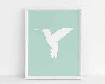 Hummingbird Print, Mint Green Printable, Bird Wall Art, Modern Nursery Art, Instant Download, Office Printable