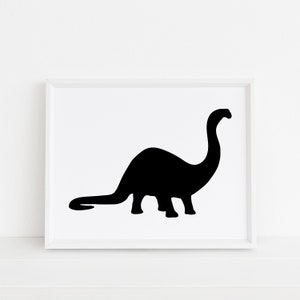 Black Brontosaurus (Apatosaurus) Dinosaur on White Print, Horizontal Wall Art, Nursery Art, Instant Download, DIY, Printable