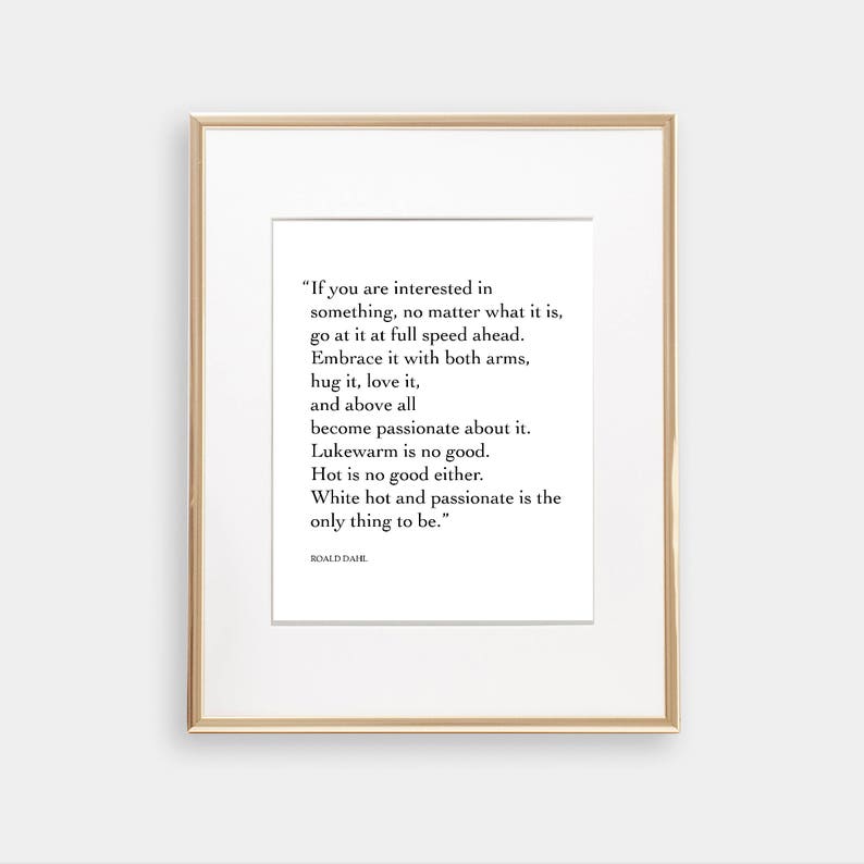 Roald Dahl Print, Passionate, My Uncle Oswald Quote, Black and White Typography, Motivation, Inspirational, Vertical Print, Square image 2