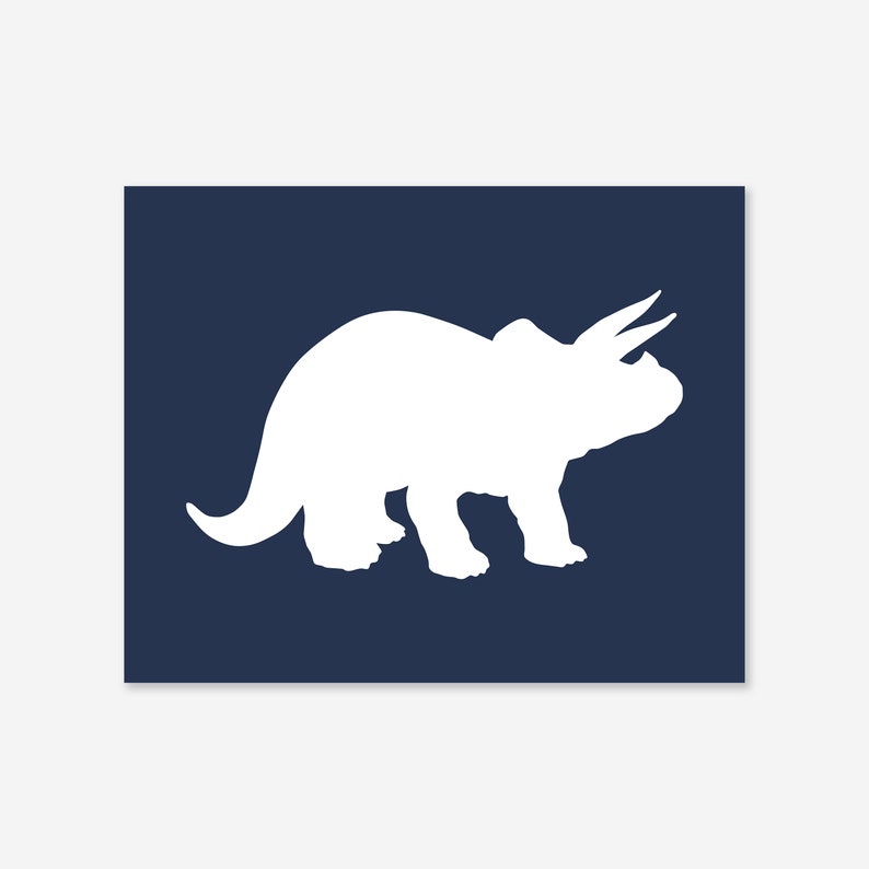 May include: White silhouette of a triceratops dinosaur on a dark blue background.