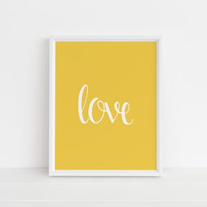 Mustard Print, Love, Yellow Print, Quote Typography, Yellow and White Print, Wall Art, Square, Vertical Print, Instant Download, Printable