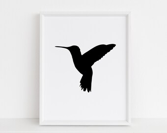 Impresión del colibrí, blanco y negro, arte de pared de pájaro imprimible, arte moderno del vivero, colibrí imprimible
