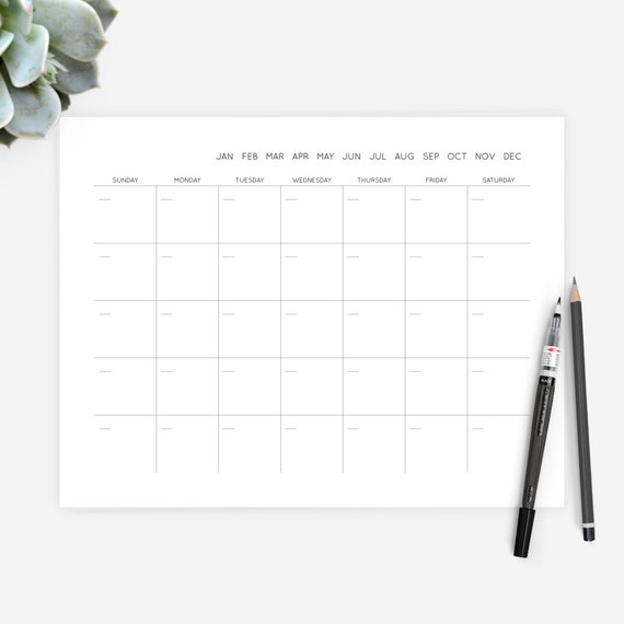 Calendrier mensuel perpétuel minimaliste à imprimer
