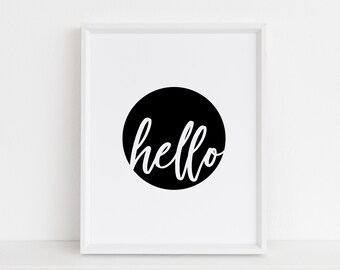 Hello Print, Circle Print, Scandinavian Playroom, Kids Wall Art, Black and White Nursery, Print, Child Print, Vertical, Square Print