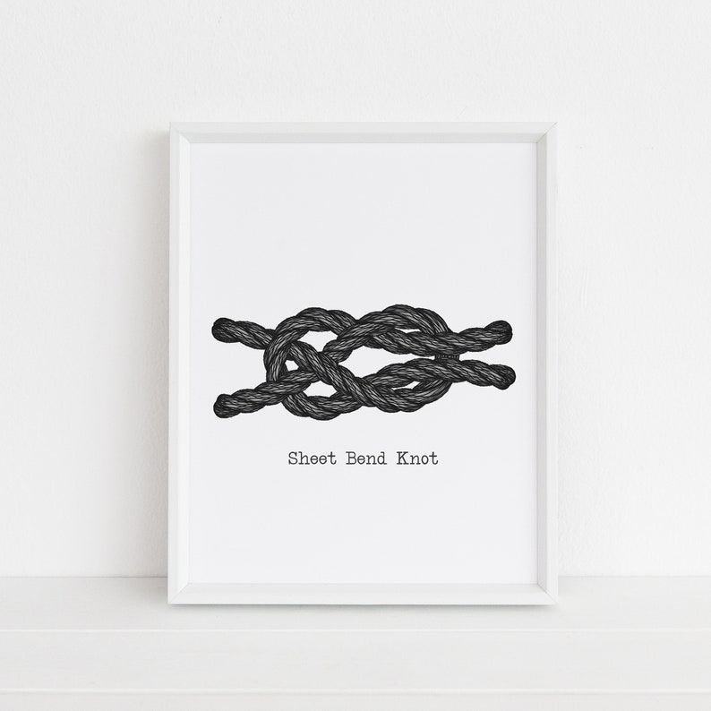 Puede incluir: Una ilustraci&oacute;n en blanco y negro de un nudo de rizo, un tipo de nudo que se utiliza para unir dos cuerdas. La ilustraci&oacute;n est&aacute; enmarcada en un marco blanco y el texto "Nudo de rizo" est&aacute; impreso debajo del nudo.