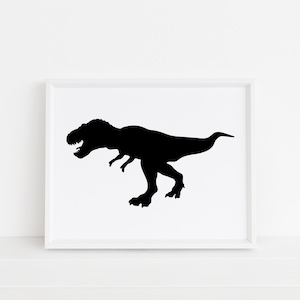Black Tyrannosaurus Rex Dinosaur on White Print, Horizontal T-Rex Wall Art, Nursery Art, Instant Download, DIY, Printable