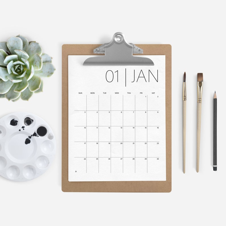 2021 Minimalist Printable Calendar Simple Font Clipboard Etsy