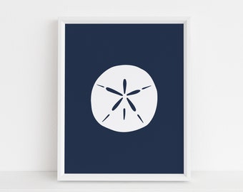 Navy Sand Dollar, Blauwe en Witte Print, Nautische Wall Art, Beach Decor, Ocean Modern Art, Instant Download, DIY, Afdrukbaar