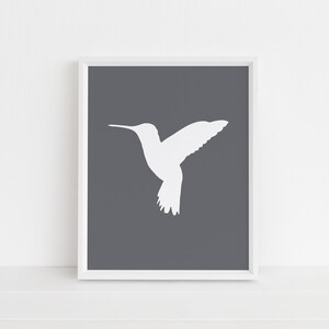 Hummingbird Print, Dark Slate Gray and White, Bird Wall Art, Modern Art, Instant Download, DIY, Printable