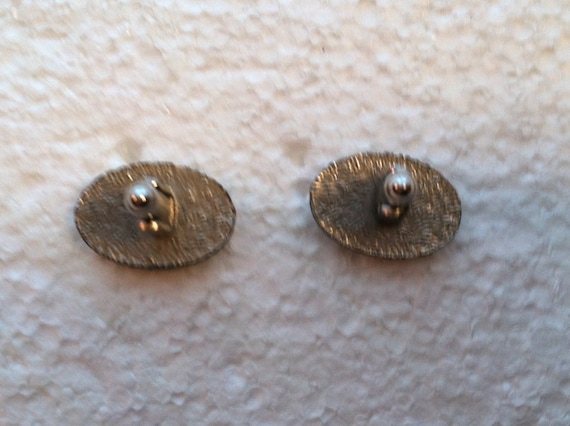 Boutons De Manchette Vintage ANSON - Motif Poisson (Sailfish/Marlin) - Argenté Ovale