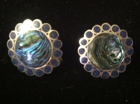 Antique Sterling Silver Taxco Button Earrings - image 1