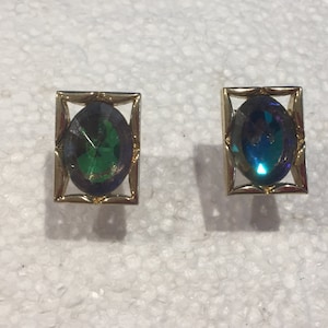 Vintage Rectangular Cufflinks with Iridescent Stones