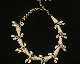 Weinlesegoldtone Halskette, Armband und Ohrringe Set mit Strass