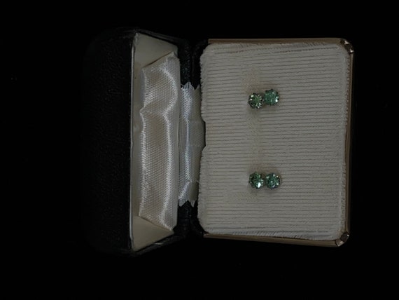 green rhinestone or crystal piercd earrings gold … - image 4