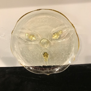 Pale yellow depression glass cake/sandwich plate