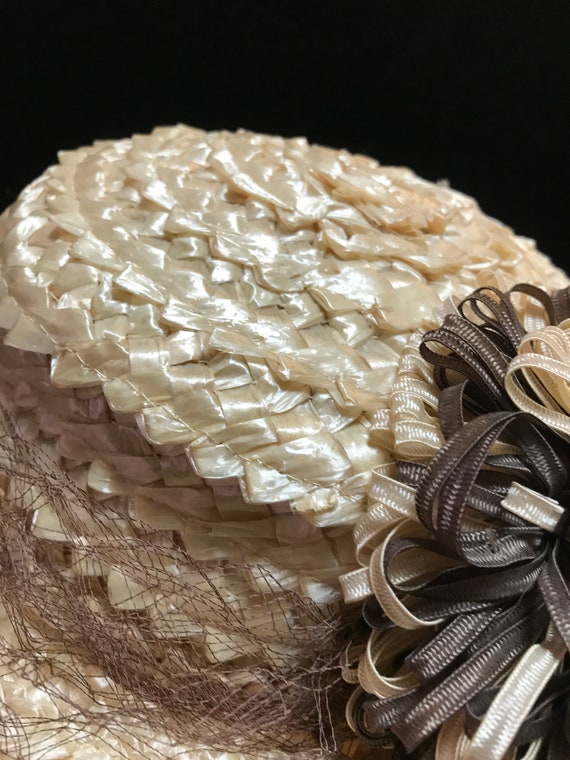 Vintage 1940 straw hat w veil - image 3