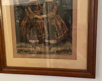 Antik Currier & Ives litos - Små bröder, Små systrar inramade