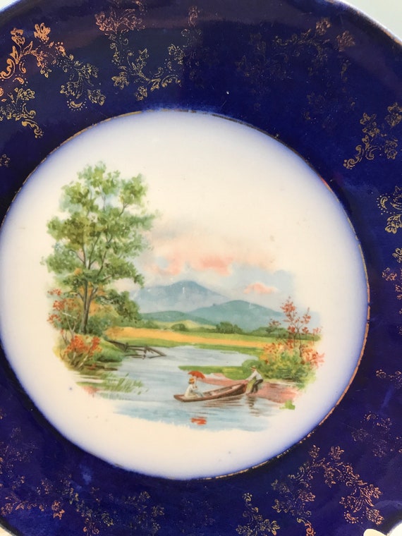Antique Flow Blue Plate Wood & Son - Etsy UK