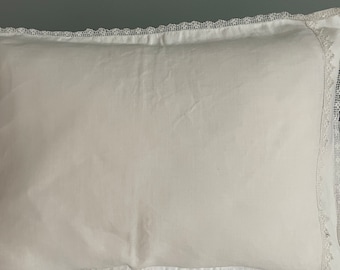 Vintage linen Baby pillow trimmed in lace new pillow insert