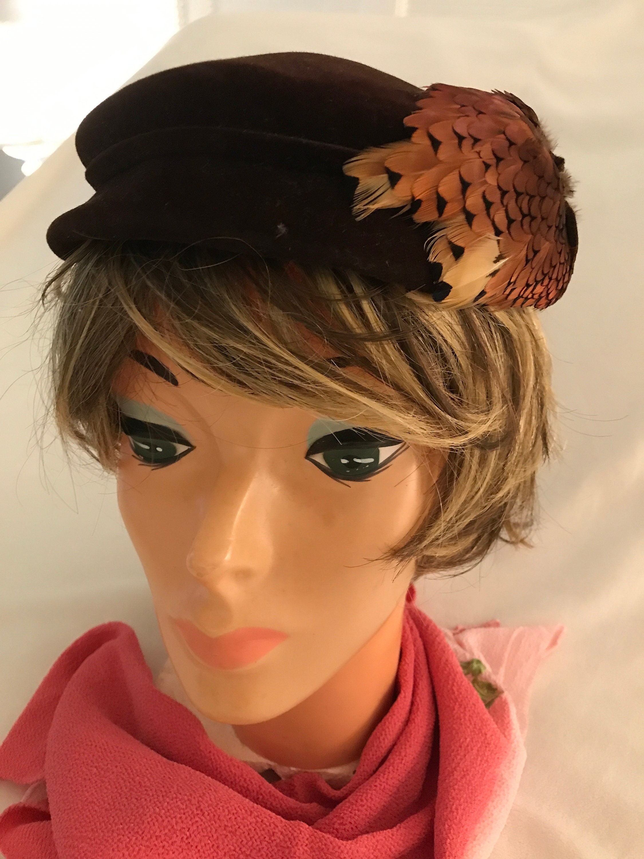 Vintage Italian Velvet Hat With Feathers-modiste - Etsy