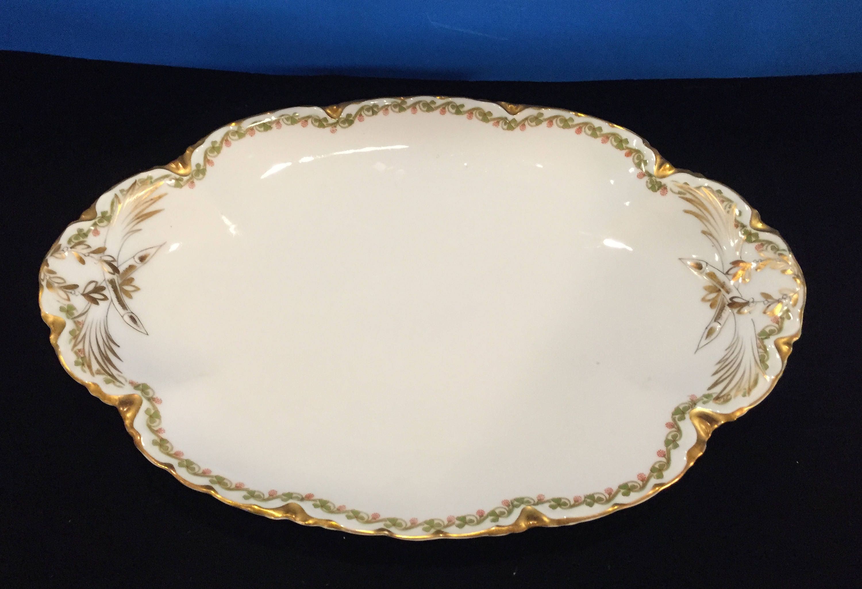 Antique Haviland Limoges Clover and Shamrock Platter Trimmed in 24K