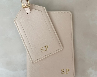 Monogrammed Passport Cover & Luggage Tag Set | Personalized Travel Gift