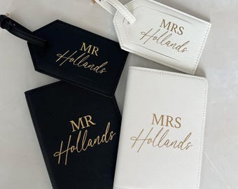 Mr and Mrs Passport and Luggage Tag Set | Wedding Gift | Custom Couples Passport Cover | Personalised Passport Wallet