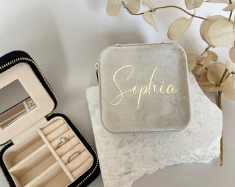 Personalized Velvet Travel Jewelry Box | Bridesmaid Gift