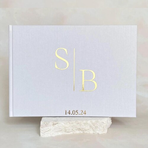Personalized Fabric Wedding Guest Book, A4 Hardcover Foil Photo Guestbook