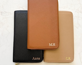 Custom Leather Travel Wallet | Personalised Passport Cover | Monogrammed Travel Set | Travel Gift | Gift for Her | Passport Holder