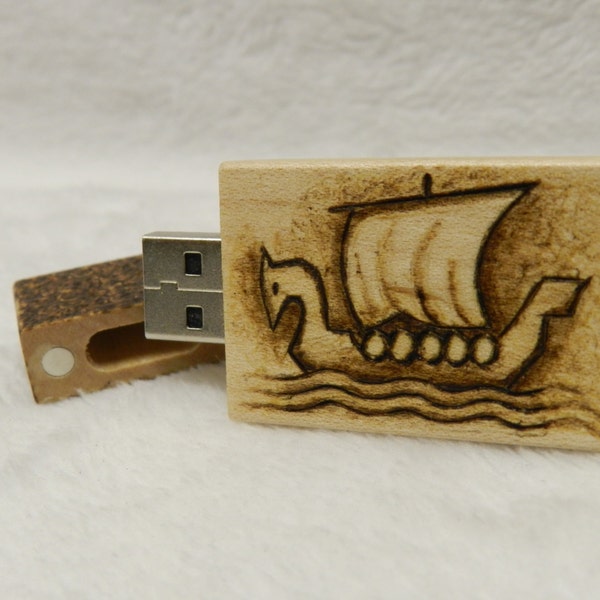 Viking Ship 8GB Wood Burned USB Drive