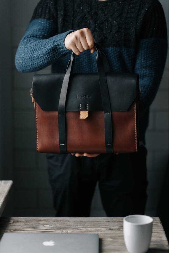 Leather Briefcase Men Leather Messenger Bag Men's Etsy