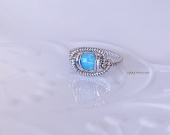 113R Sterling Silver 925 Ring Wire Wrapped Ring Sterling Silver Ring Wire Wrapping Handmade Ring Synthetic Opal Gift For Her
