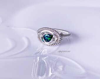 113R Sterling Silver 925 Ring Wire Wrapped Ring Sterling Silver Ring Wire Wrapping Handmade Ring Synthetic Opal Gift For Her
