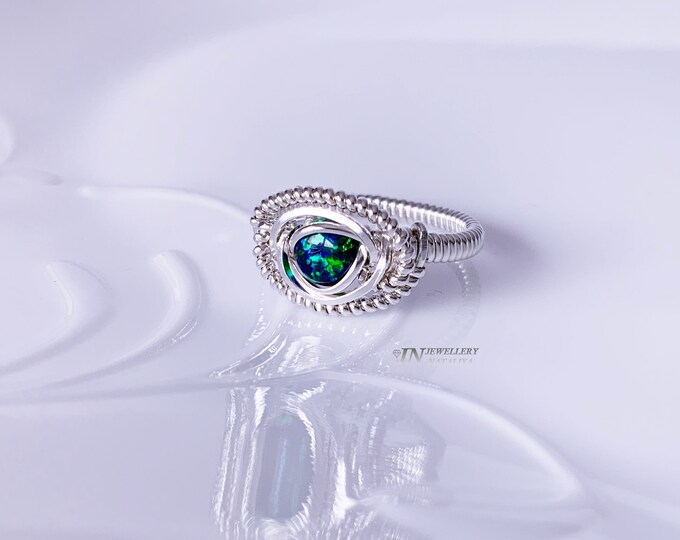 113R Sterling Silver 925 Ring Wire Wrapped Ring Sterling Silver Ring Wire Wrapping Handmade Ring Synthetic Opal Gift For Her