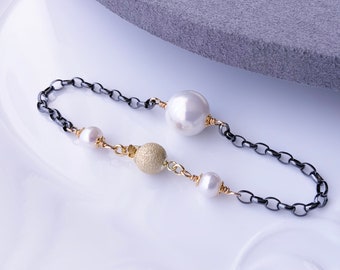 Mother of Pearl Bracelet, Sterling Silver, Freshwater Pearls, Handmade Jewellery, Gift For Her