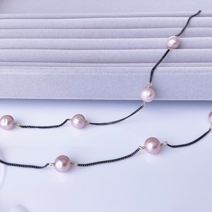 Natural Golden Pink Freshwater Pearl  Necklace Handmade Oxidized Sterling Silver Necklace Gift for Her