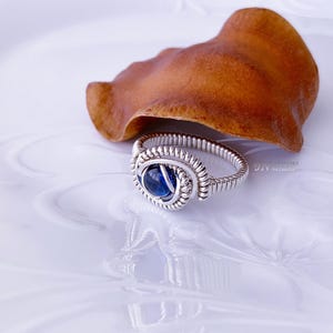 Sterling Silver 925 Ring Wire Wrapped Ring Sterling Silver Ring Wirewrapping Handmade Ring Chalcedony Cabochon Royal Blue Color Gift For Her