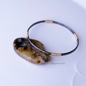 Oxidized Sterling Silver Half Round Wire Bangle Bracelet Hammered modern minimalist Yellow Gold filled Half Round Wire wrapped