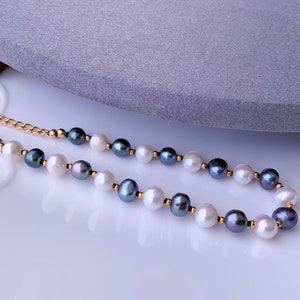 Peacock and White Freshwater Pearls Blue Black Round Freshwater Pearl Bracelet Gift For Her