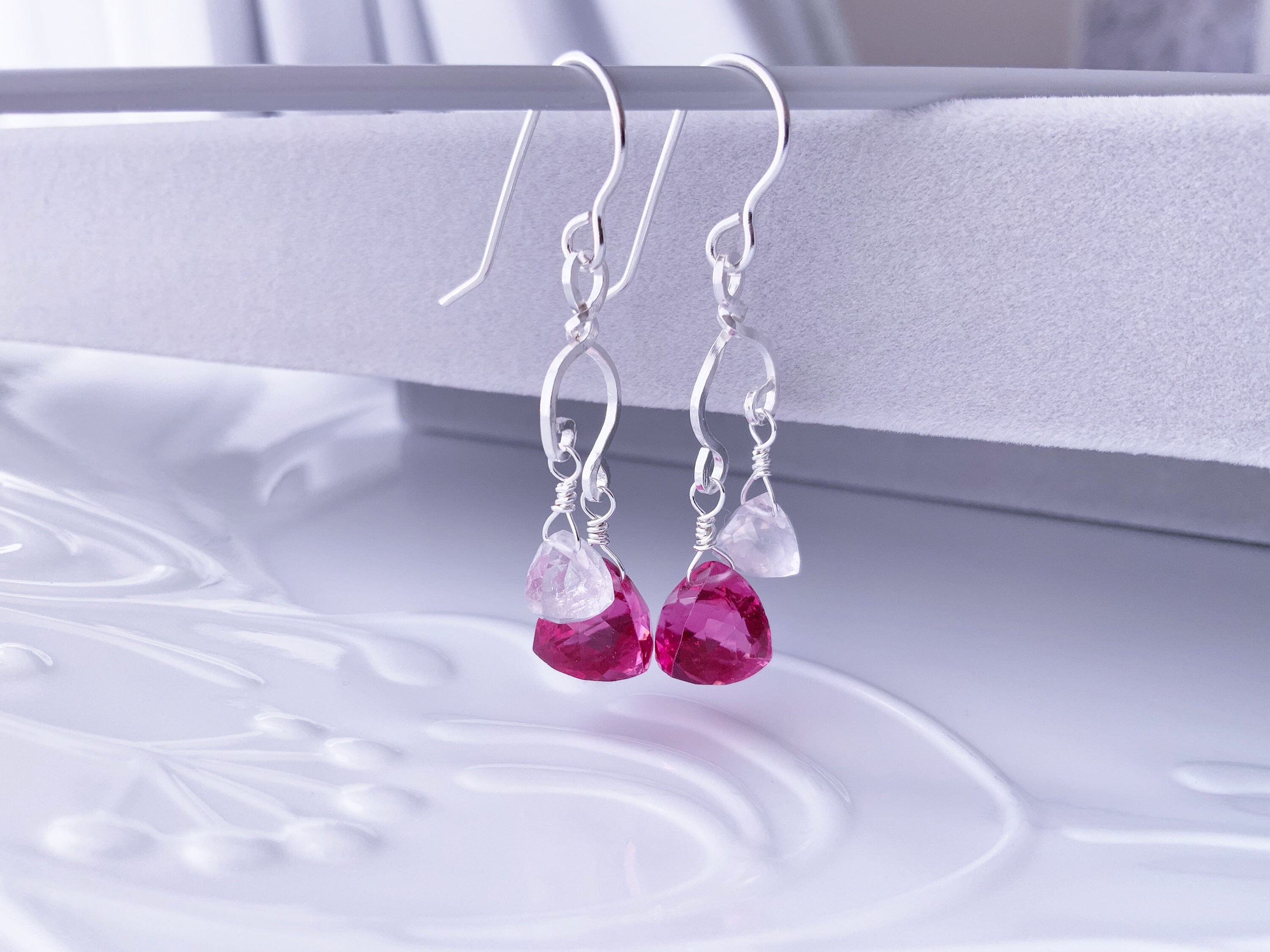Orecchini Pendenti Quarzo Rosa E Argento Sterling 925: Lunghezza 3cm, Gemme Sfaccettate, Anallergici, In Elegante Confezione Regalo, Gioiello Donna - 4
