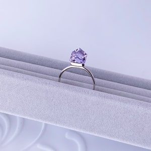 925 Sterling Silver Ring Decorated with Fine Austrian Crystal Amethyst Color Austrian Crystal Sterling Silver Ring Gift for Her